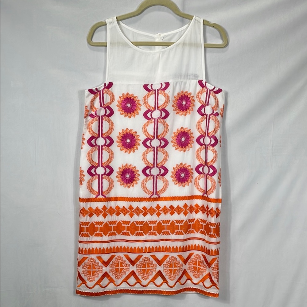 Gretchen Scott Shift Dress Size S Colorful Embroidered Lightweight Cotton